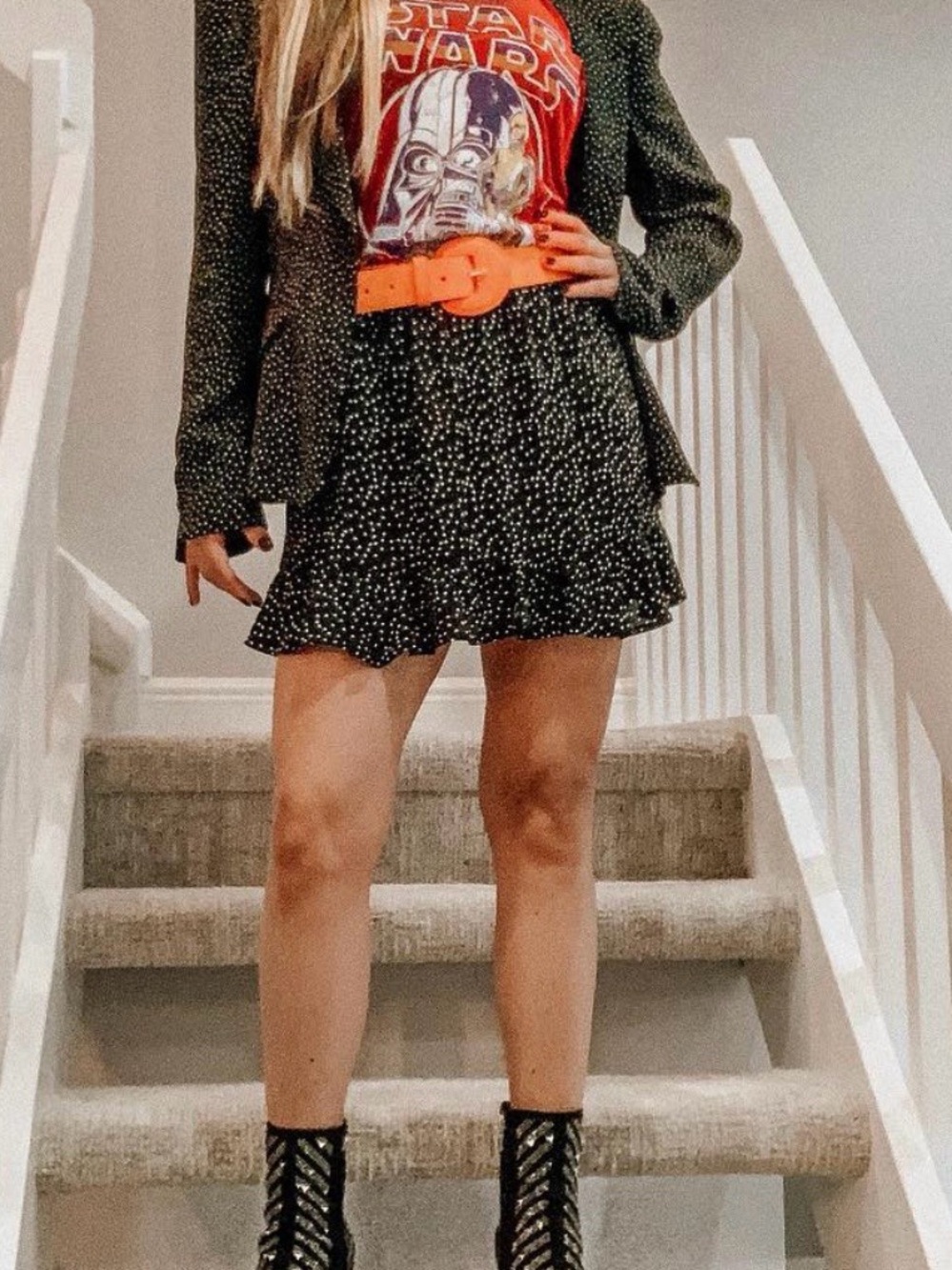 Black Polka Dot Ruffle Mini Skirt